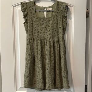 Roolee Olive Smocked Ruffled Eyelet Sundress S